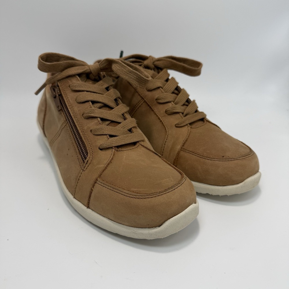 Vionic Women's Abigail Wheat Nubuck Leather Orthotic Lace Up Side Zip Sneaker 8